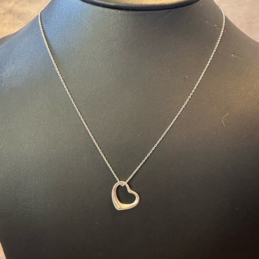 TIFFANY&CO. Silver 925 Elsa Peretti Open Heart Pendant Necklace 16mm